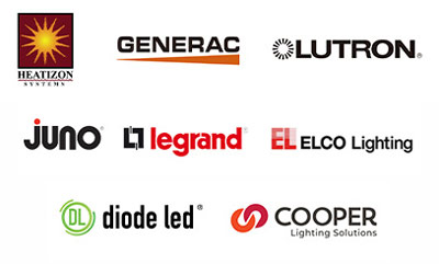 Vink's Electric trusted brands: Heatizon Systems, Generac, Lutron, Juno, Legrand, Elco Lighting, Diode LED, and Cooper Lighting Solutions